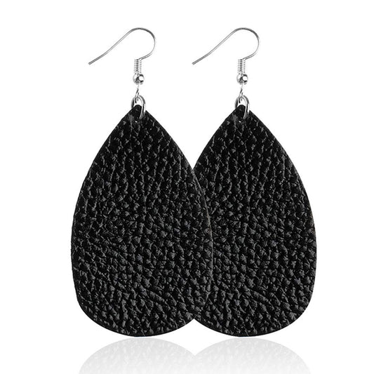 ROSTIVO Leather Earrings for Women Teardrop Leather Earrings Simple Dangle Earrings (Black)