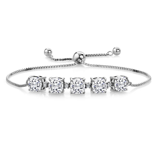 Gem Stone King 925 Sterling Silver 6MM Cushion Gemstone Birthstone and Lab Grown Diamond Tennis Bracelet For Women | Bollo Bracelet | Fully Adjustable Up to 9 Inch | Easy-On Easy-Off