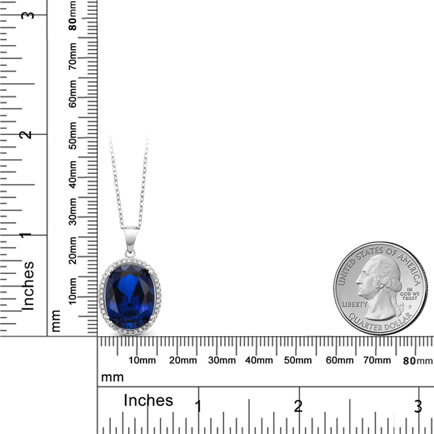 Gem Stone King 10.00 Cttw Blue Created Sapphire Pendant Necklace For Women | 925 Sterling Silver | Oval 12X16MM | With 18 Inch Silver Chain