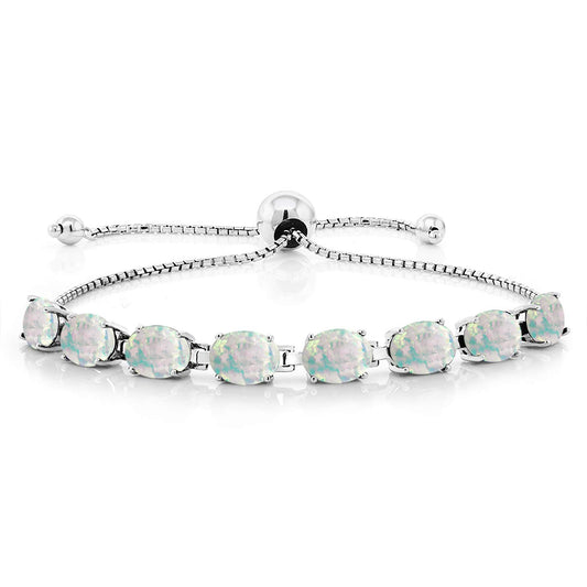 Gem Stone King 7X5MM Oval Gemstone Birthstone 8-Stone Tennis Bracelet For Women | 925 Sterling Silver | Bollo Bracelet | Fully Adjustable Up to 9 Inch | Easy-On Easy-Off