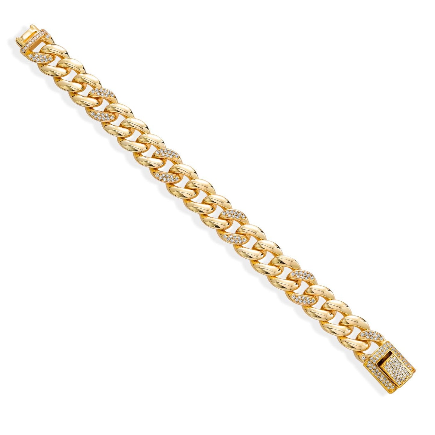 Gem Stone King 18K Yellow Gold Plated Curb Link Chain Moissanite Bracelet For Women (1.64 Cttw, 13MM Width, 6.5 Inch, 7 Inch and 7.5 inch)