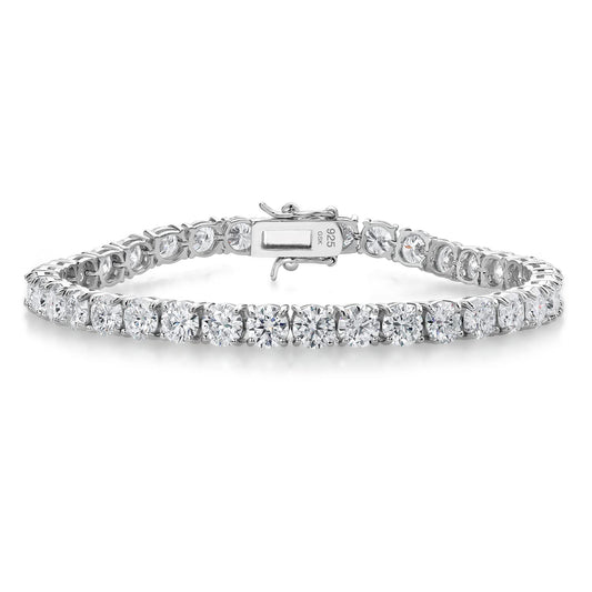 Gem Stone King 18.00 Cttw Round White Moissanite Tennis Bracelet For Women In 925 Sterling Silver | Round 5MM | 7.25 Inch