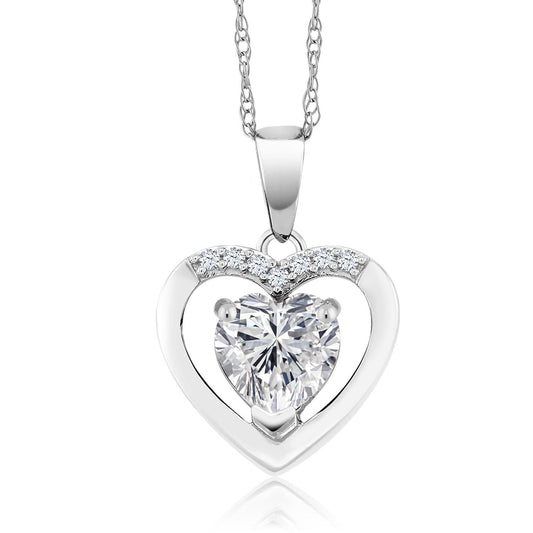 Gem Stone King 10K White Gold 6MM Heart Shape Gemstone Birthstone and White Diamond Pendant Necklace | Gold Necklace for Women | With 18 Inch Chain