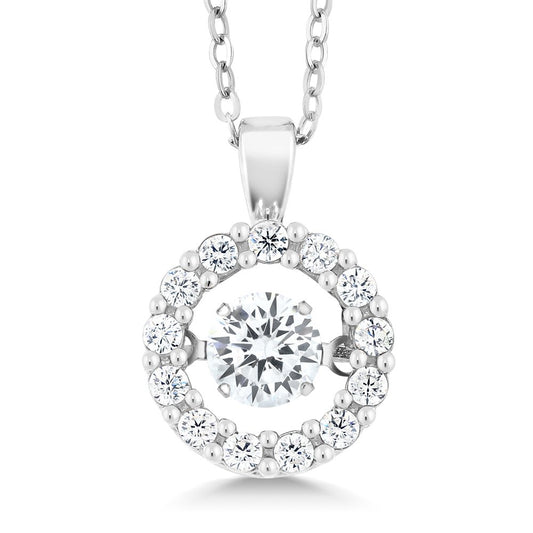 Gem Stone King Dancing 925 Sterling Silver White Cubic Zirconia CZ Pendant Necklace For Women With Complimentary 18 Inch Chain