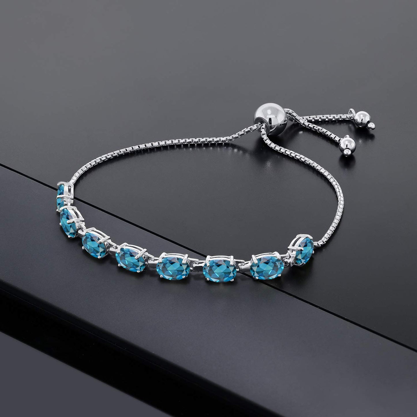 Gem Stone King 7X5MM Oval Gemstone Birthstone 8-Stone Tennis Bracelet For Women | 925 Sterling Silver | Bollo Bracelet | Fully Adjustable Up to 9 Inch | Easy-On Easy-Off