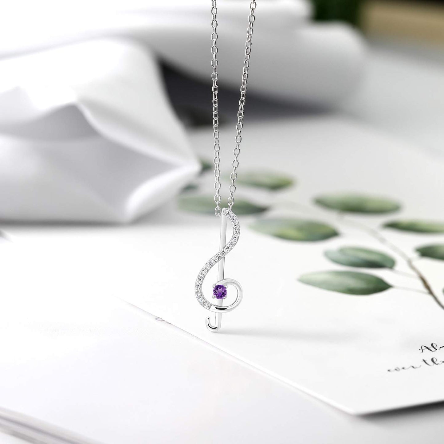 Gem Stone King 925 Sterling Silver Treble Clef Purple Amethyst Pendant Necklace Music Note Jewelry Gift For Women By Keren Hanan (0.29 Cttw, with 18 Inch Silver Chain)