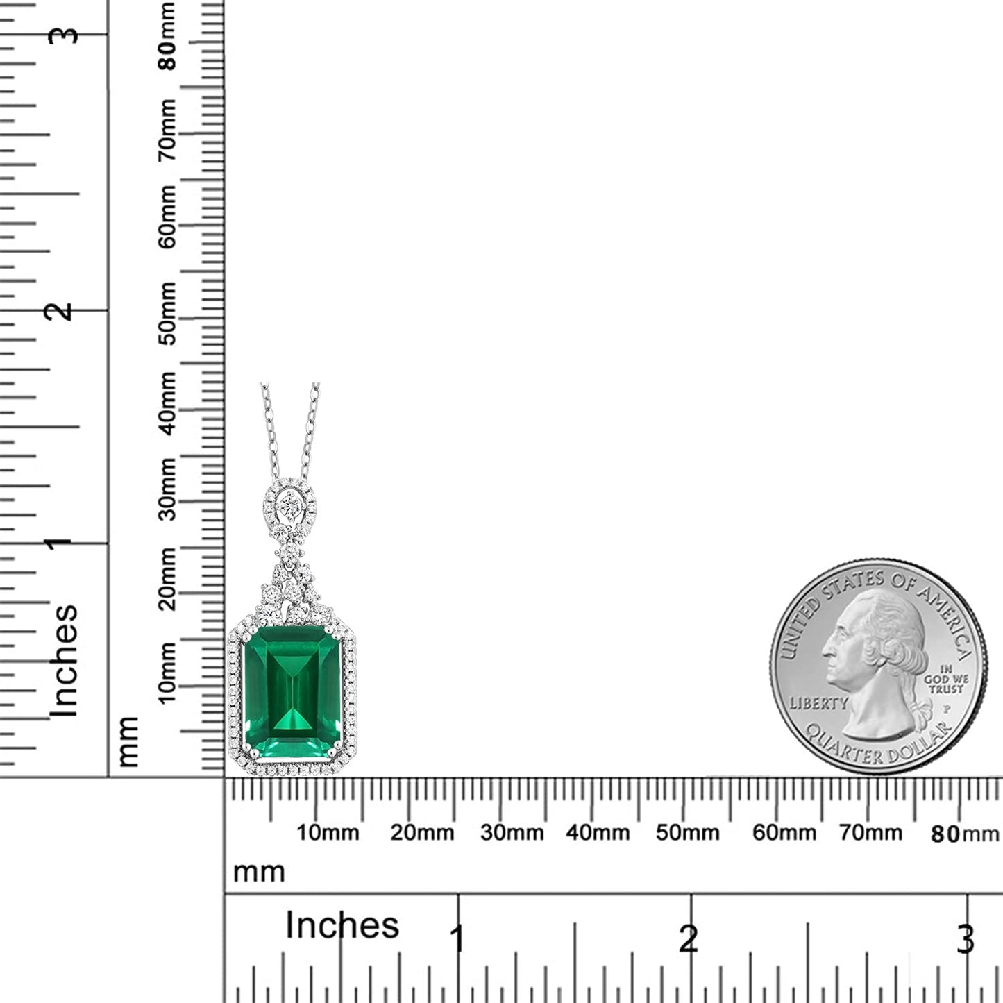 Gem Stone King 925 Sterling Silver Green Simulated Emerald Pendant Necklace For Women (7.10 Cttw, Emerald Cut 14X10MM, with 18 Inch Silver Chain)