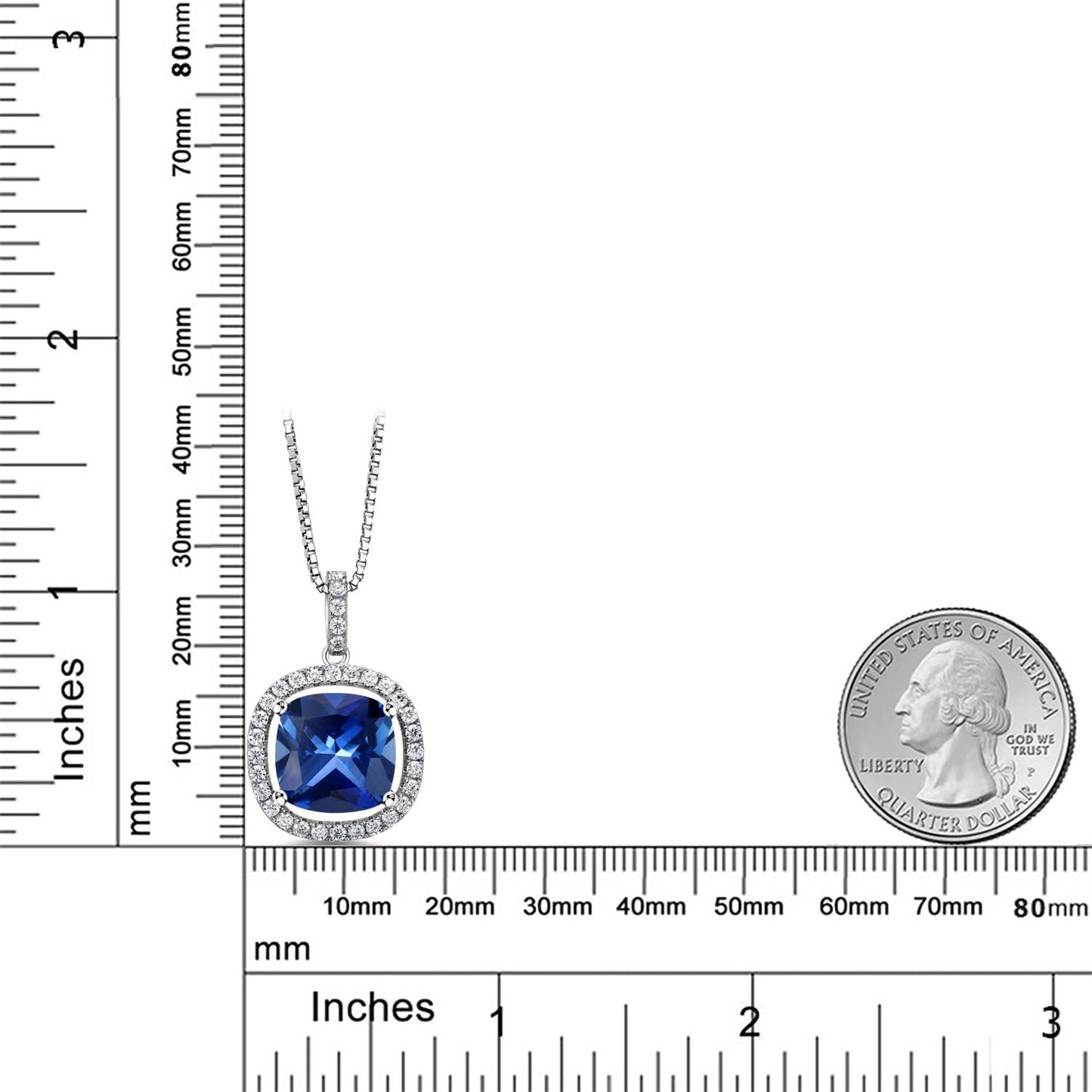 Gem Stone King 925 Sterling Silver 12MM Cushion Gemstone Birthstone and White Moissanite Necklace | Halo Pendant Necklace for Women | With 18 Inch Silver Chain