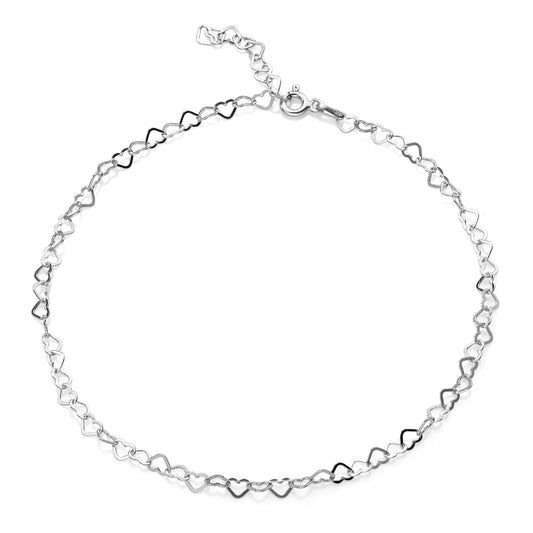 Gem Stone King 925 Sterling Silver Italian Rolo Heart Link Chain Anklet Bracelet for Women Adjustable Up to 11 Inch, Made in Italy