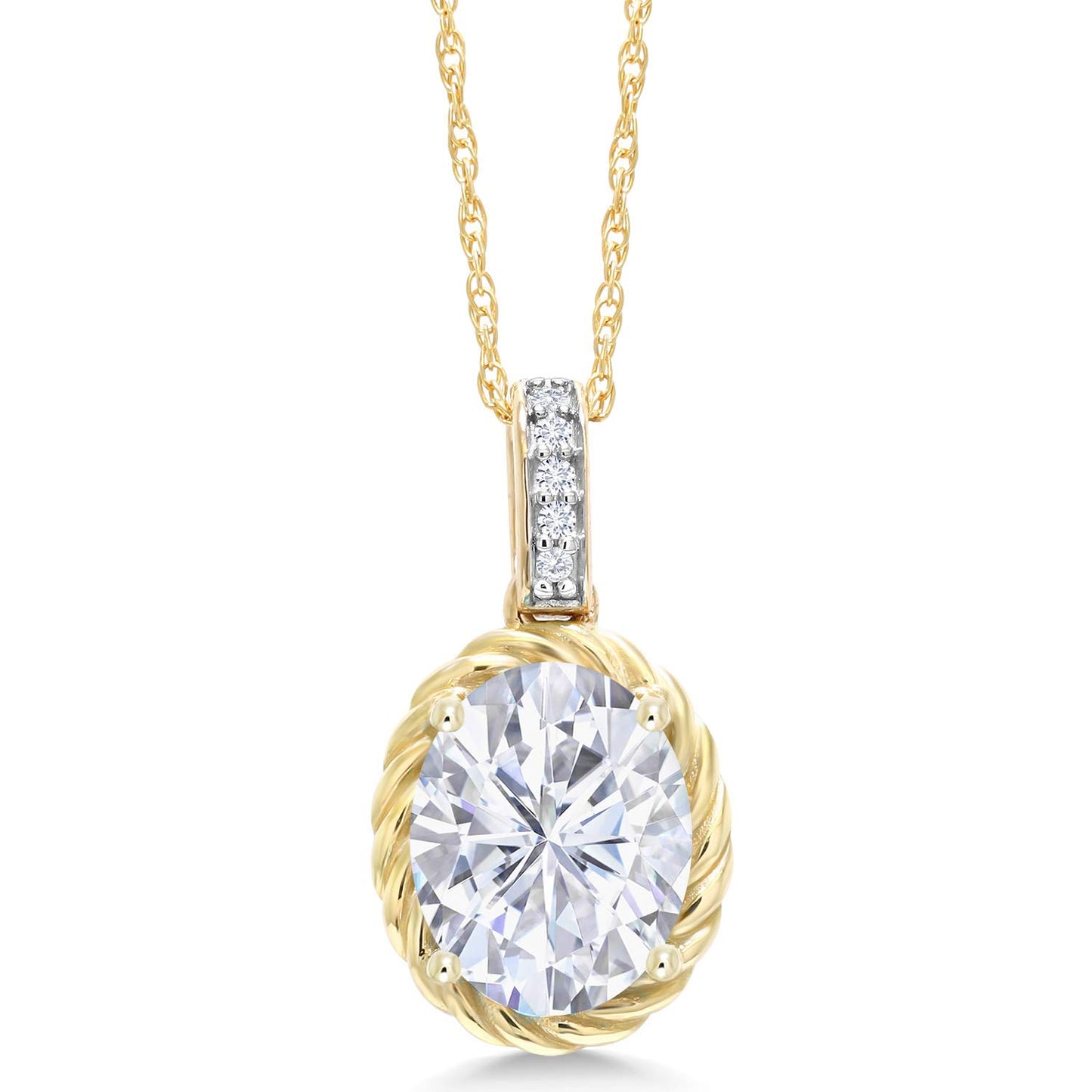 Gem Stone King 10K Yellow Gold 9X7MM Oval Gemstone Birthstone and White Diamond Pendant Necklace | Gold Necklace For Women | With 18 Inch Gold Chain