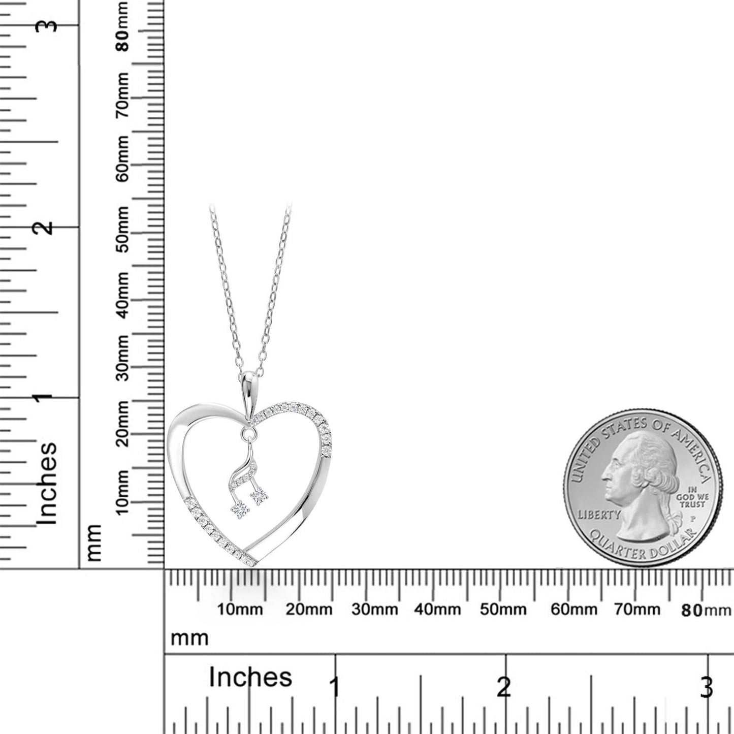 Gem Stone King 925 Sterling Silver Personalized Name Engraved Heart Pendant Necklace with Dangling Music Notes Charm and White Moissanite For Women and 18 Inch Chain