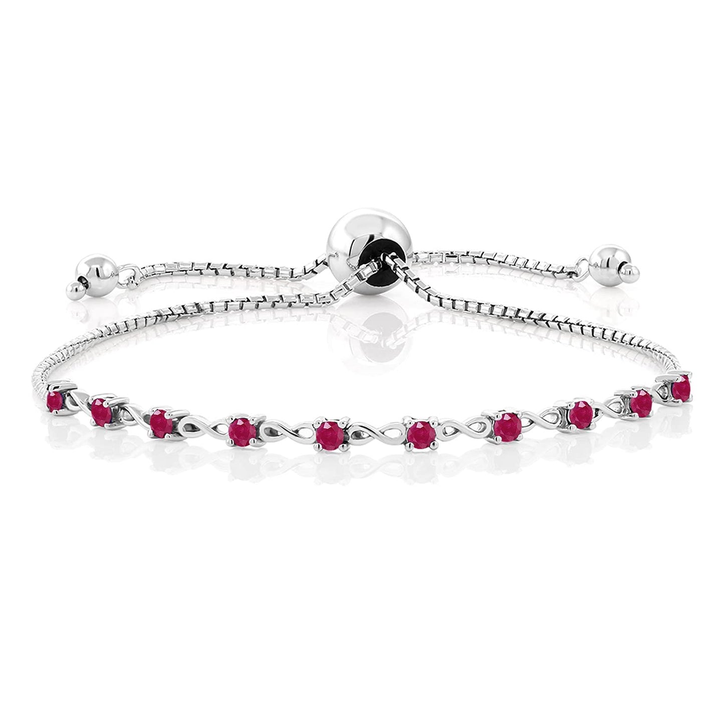 Gem Stone King 925 Sterling Silver Red Ruby Tennis Bracelet For Women (0.60 Cttw, Gemstone Birthstone, Round 2.5MM, Fully Adjustable Up to 9 Inch)