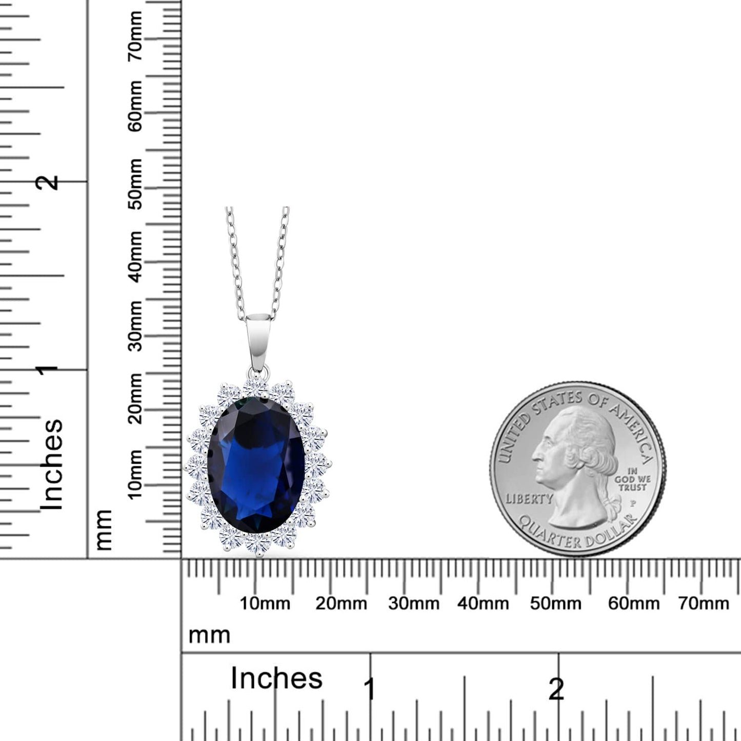 Gem Stone King 13.00 Cttw Blue Simulated Sapphire Pendant Necklace For Women | 925 Sterling Silver | Oval 13X18MM | Fine Jewelry Gifts for Her Mom Women Wife | With 18 Inch Silver Chain