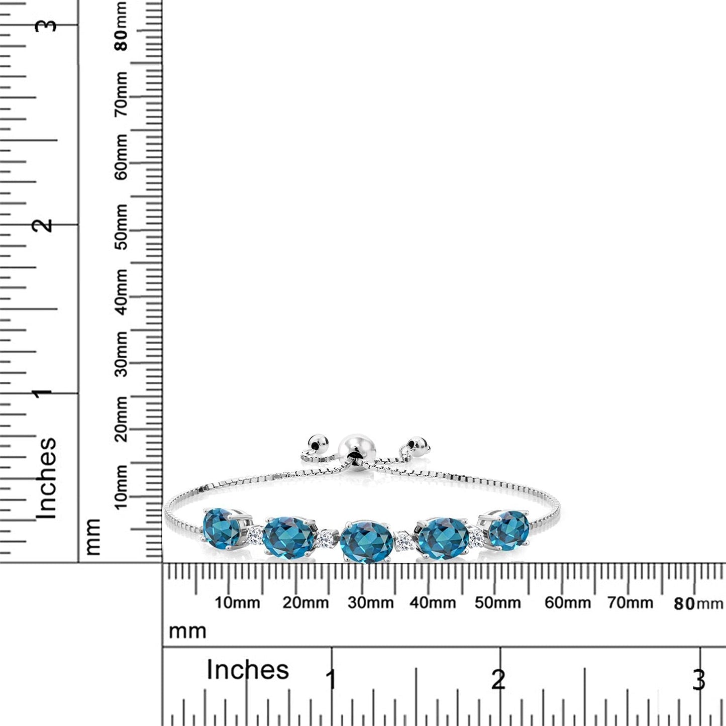 Gem Stone King 7.84 Cttw Oval London Blue Topaz and Round White Topaz Tennis Bracelet For Women In 925 Sterling Silver | Oval 8X6MM and Round 2.5MM | Fully Adjustable Up to 9 Inch