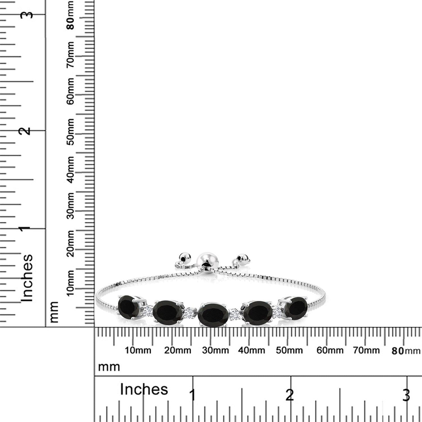 Gem Stone King 925 Sterling Silver Black Onyx and White Lab Grown Diamond Tennis Bracelet For Women (8.26 Cttw, Gemstone Birthstone, Oval 8X6MM, Fully Adjustable Up to 9 Inch)