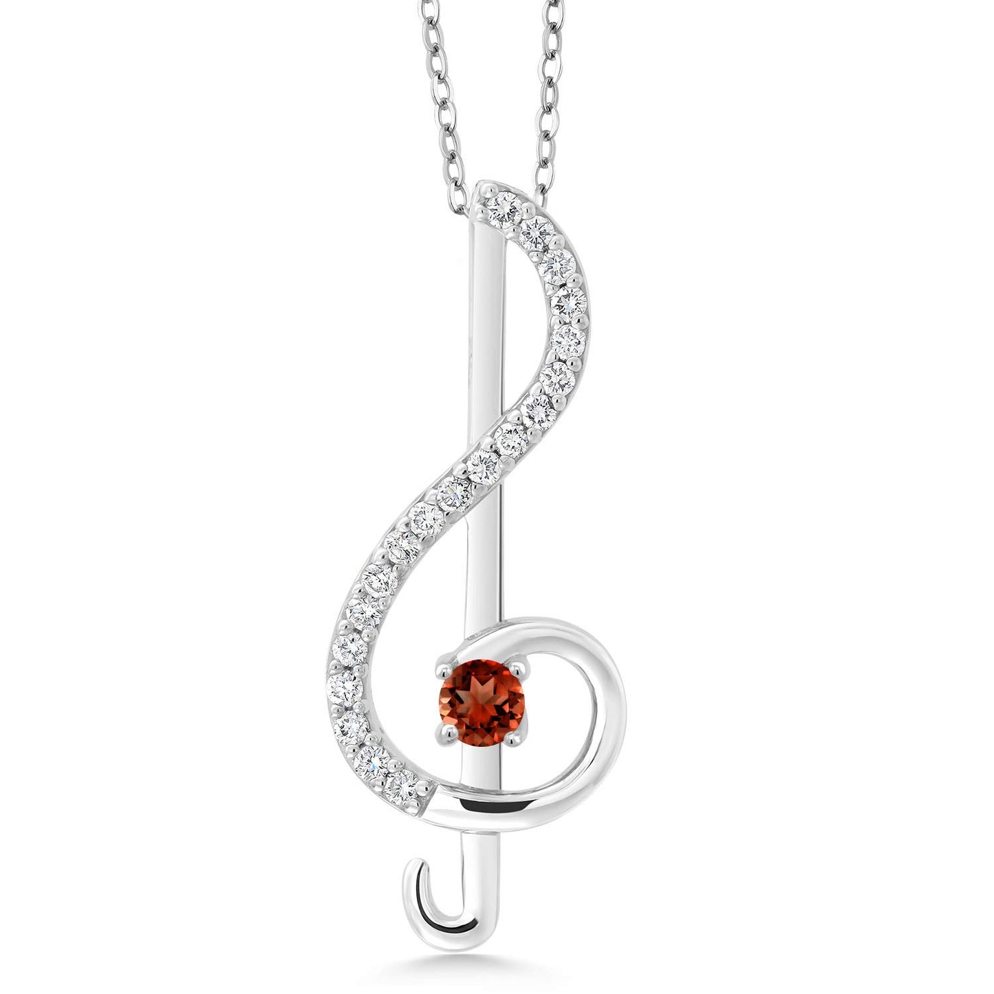 Gem Stone King 925 Sterling Silver Red Garnet Music Note Jewelry Gift Treble Clef Pendant Necklace For Women By Keren Hanan (0.34 Cttw, with 18 Inch Silver Chain)