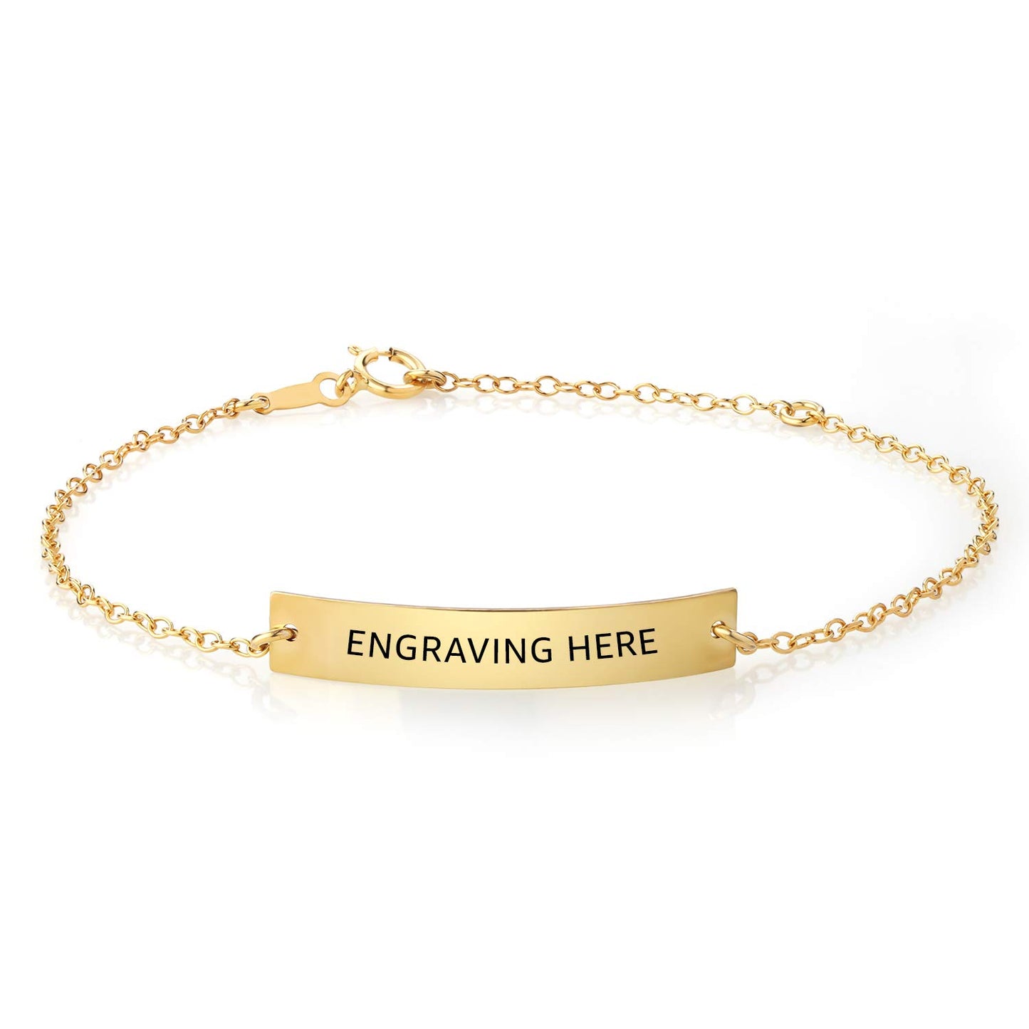 Gem Stone King 14K Gold Filled Personalized Custom Free Engraving Lazer Cut 30X5MM Adjustable Chain ID Name Bar Bracelet For Women