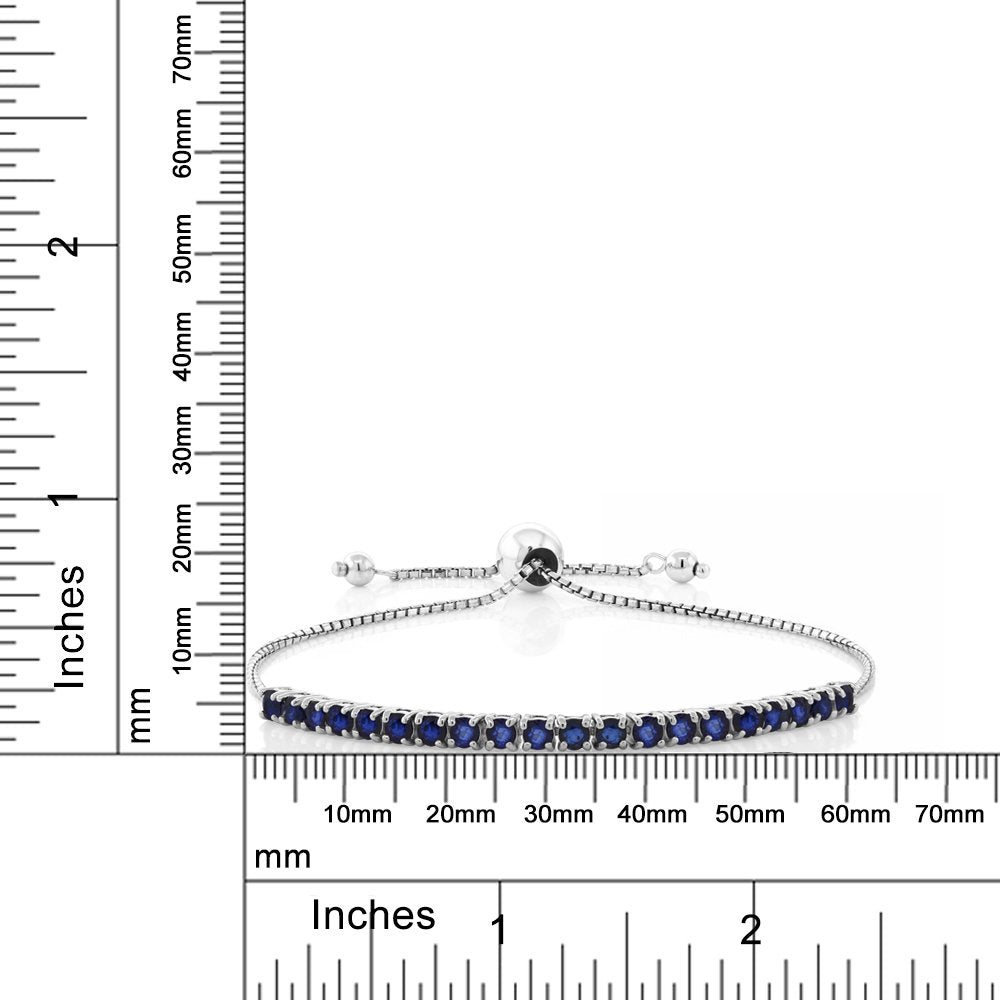 Gem Stone King 2.50 Cttw Blue Sapphire Tennis Bracelet For Women In 925 Sterling Silver | Gemstone Birthstone | Adjustable Bolo Bracelet For Women | Easy-On Easy-Off