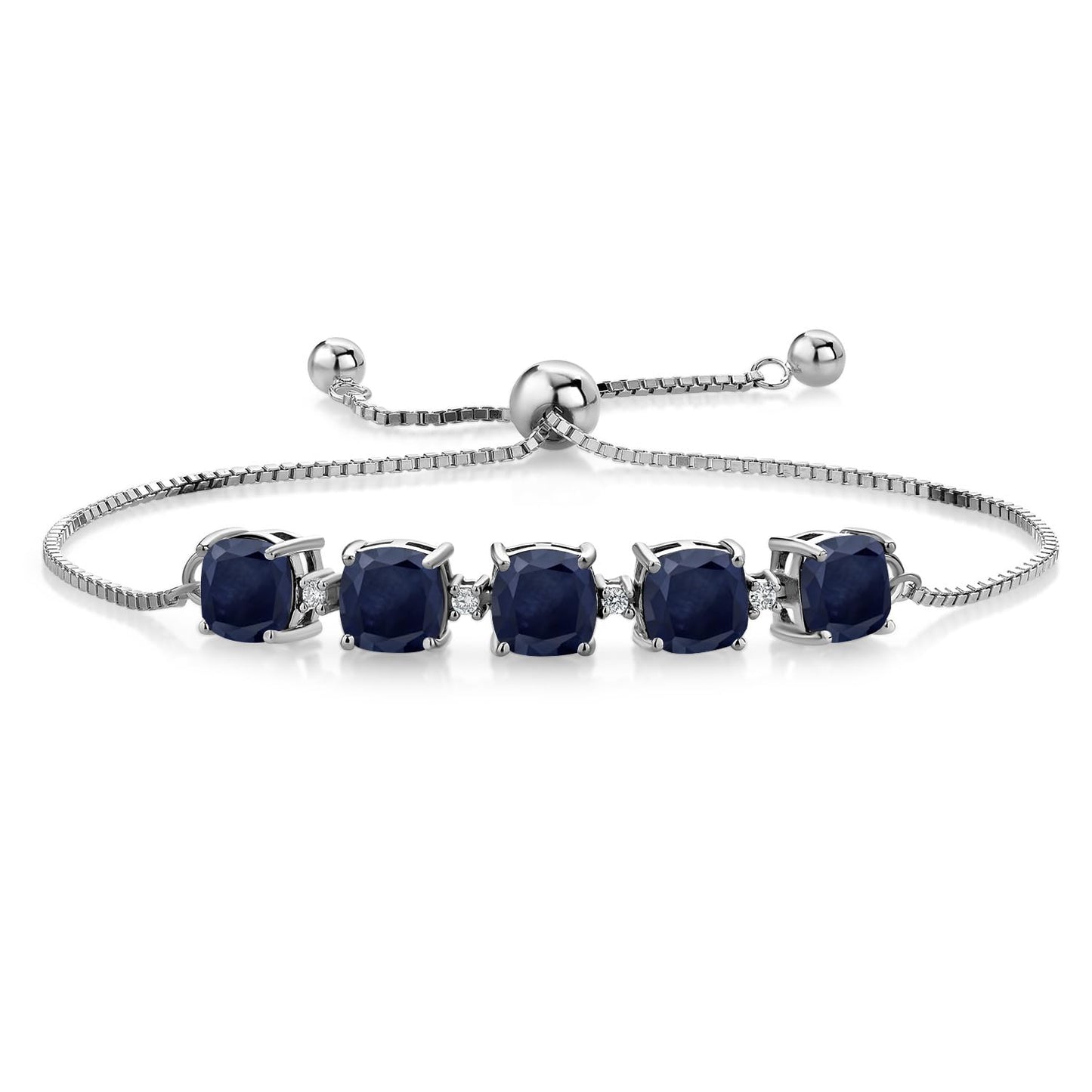 Gem Stone King 925 Sterling Silver 6MM Cushion Gemstone Birthstone and Lab Grown Diamond Tennis Bracelet For Women | Bollo Bracelet | Fully Adjustable Up to 9 Inch | Easy-On Easy-Off