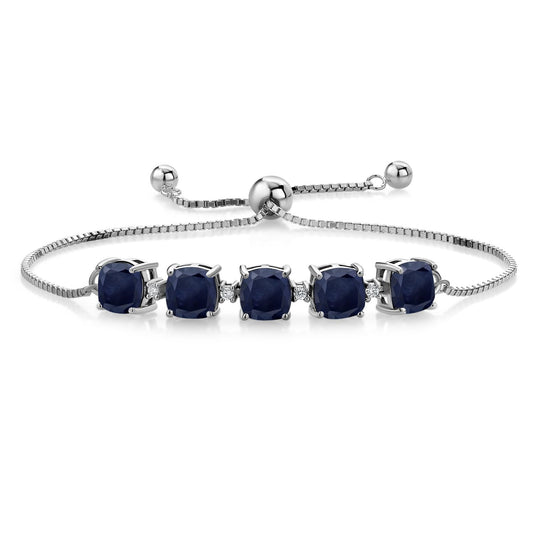 Gem Stone King 925 Sterling Silver 6MM Cushion Gemstone Birthstone and Lab Grown Diamond Tennis Bracelet For Women | Bollo Bracelet | Fully Adjustable Up to 9 Inch | Easy-On Easy-Off