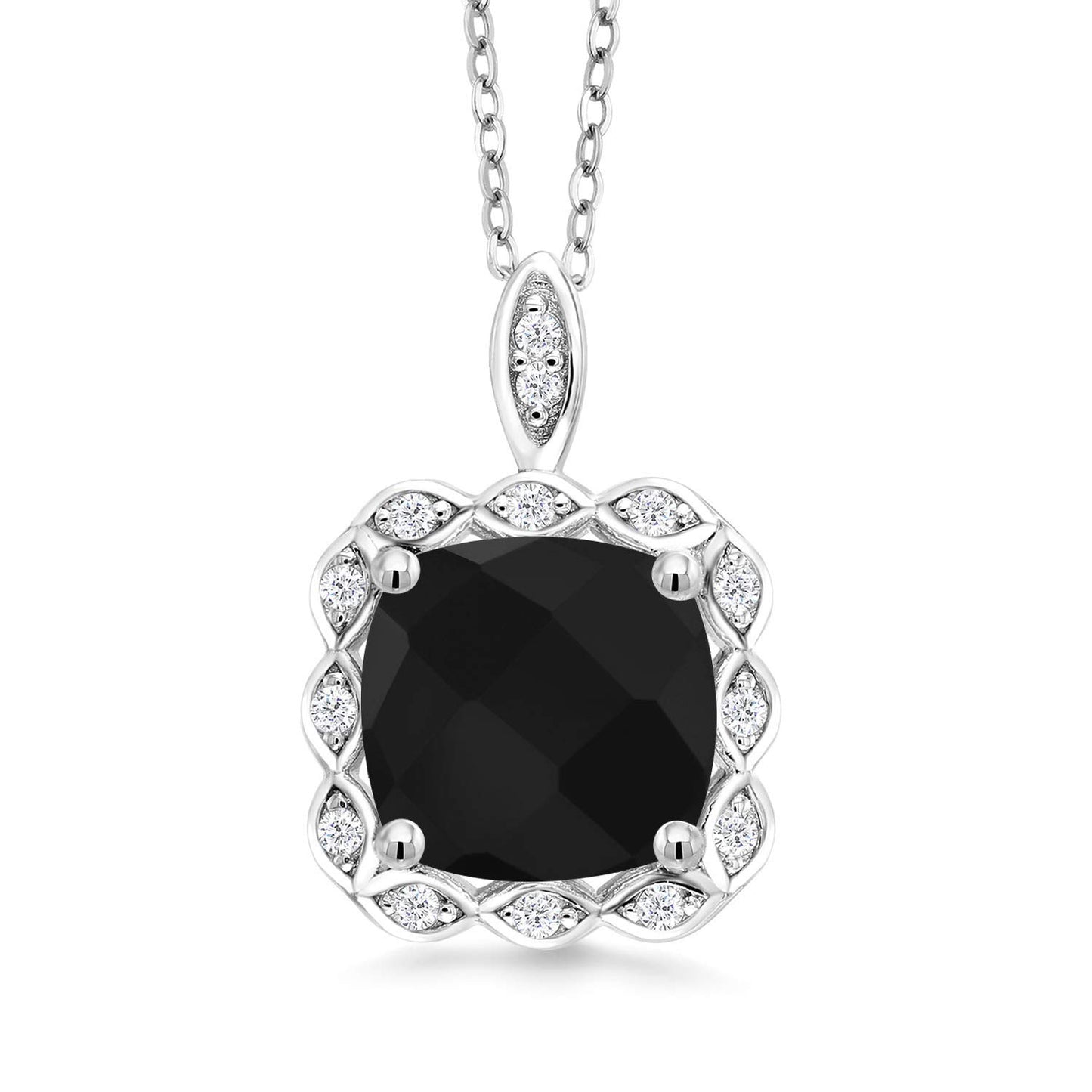 Gem Stone King 925 Sterling Silver 10MM Cushion Gemstone Birthstone Pendant Necklace | Halo Necklace for Women | With 18 Inch Silver Chain