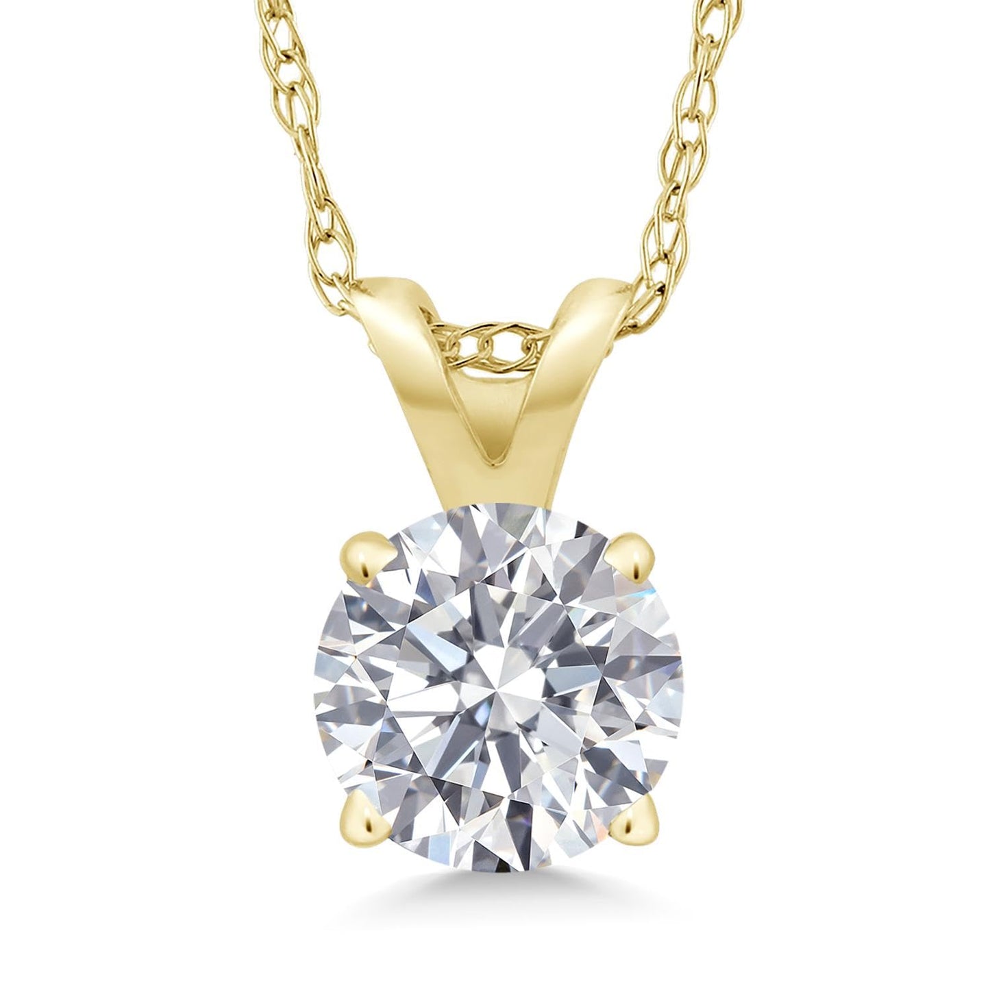 Gem Stone King 1 Ct Round 14K Yellow Gold IGI Certified Lab Grown Diamond Pendant Necklace | E-F Color | VS1 Clarity | Gold Necklace for Women | 18 Inch Chain