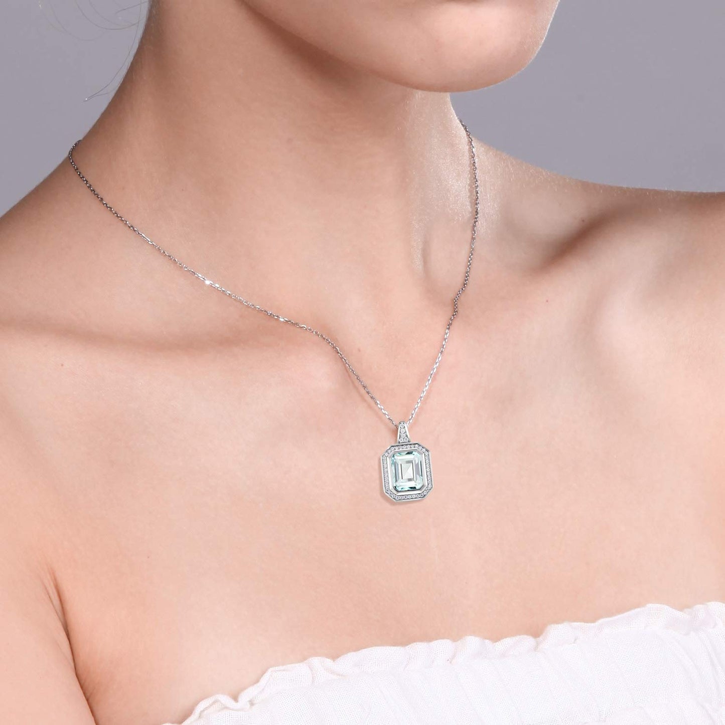 Gem Stone King 11X9MM Emerald Cut Gemstone Birthstone Pendant Necklace For Women | 925 Sterling Silver | With 18 Inch Silver Chain