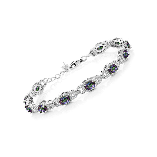 Gem Stone King 925 Sterling Silver Green Mystic Topaz Tennis Bracelet For Women (10.20 Cttw, Oval 6X4MM, 7 Inch, With 1 Inch Extender)