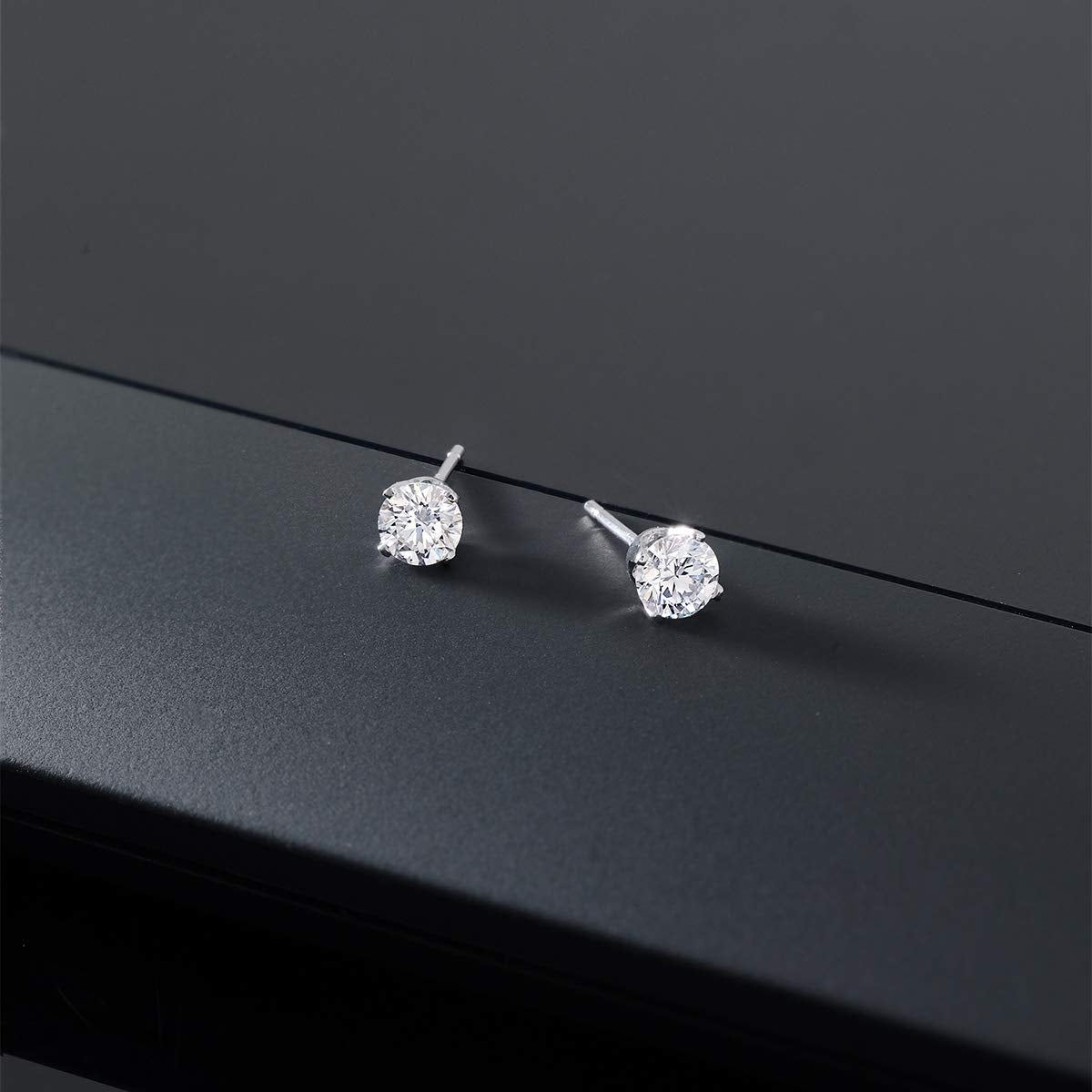 Gem Stone King 14K White Gold Lab Grown Diamond Stud Earrings | Gold Earrings For Women Men | F-G Color | VS1-VS2 Clarity