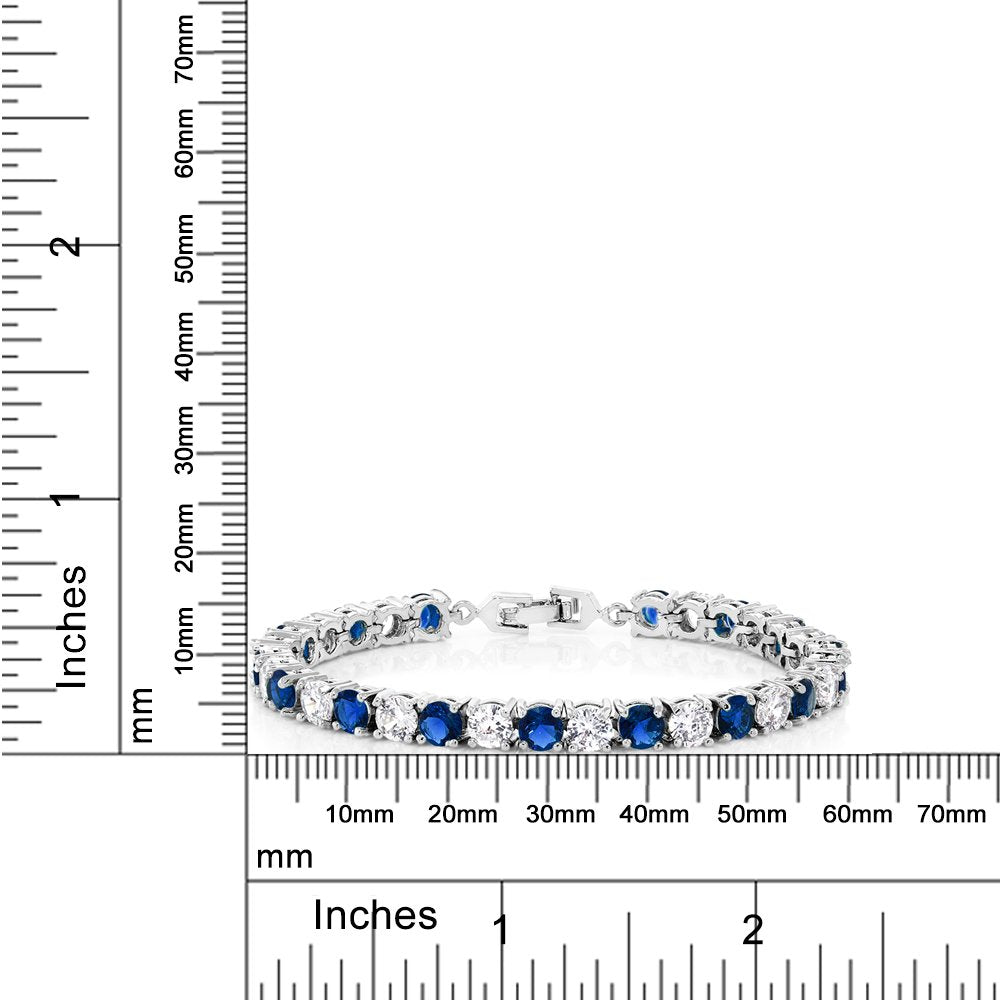 Sparkling Multi-Color Round Cubic Zirconia CZ Women's Tennis Bracelet (7.50 cttw, 7 Inch), Blue and White