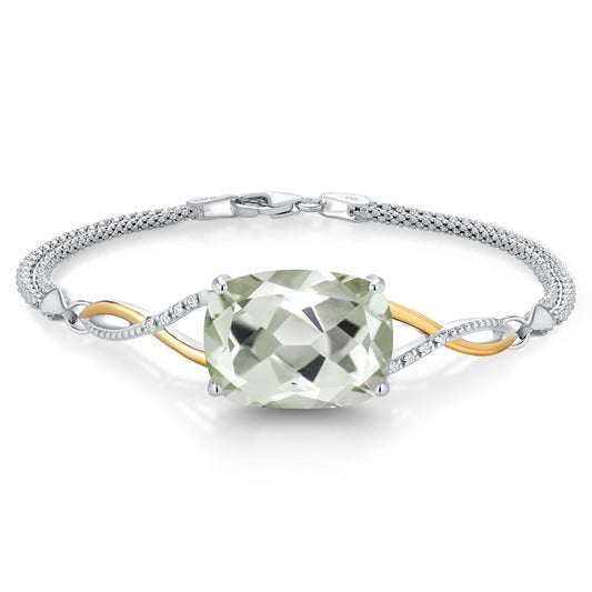 Gem Stone King 925 Silver and 10K Yellow Gold Purple or Green Amethyst and White Lab Grown Diamond Bracelet For Women | 13.08 Cttw | Cushion Cut 18X13MM | 6.5/7/7.5 Inch | Made In Italy