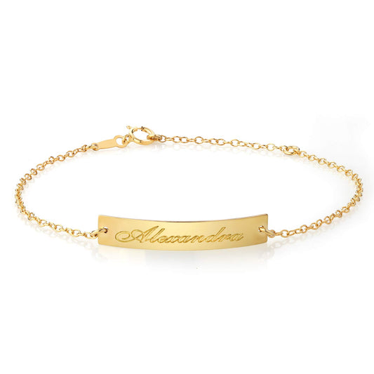 Gem Stone King 14K Gold Filled Personalized Custom Free Engraving Lazer Cut 30X5MM Adjustable Chain ID Name Bar Bracelet For Women