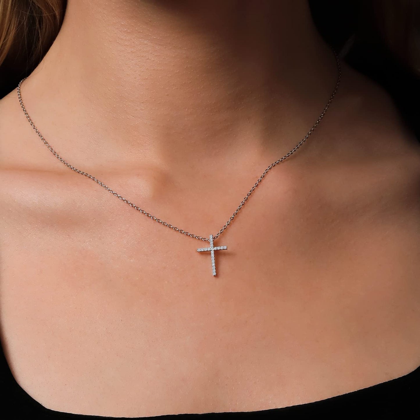 Gem Stone King Moissanite Cross Necklace | 0.17 Cttw | 17X12MM | Jesus Christian Reiligous Crucifix Jewelry Pendant Necklace for Women | with 18 Inch Chain