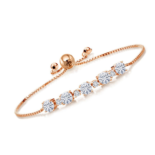 Gem Stone King 18K Rose Gold Plated Silver Moissanite and Lab Grown Diamond Tennis Bracelet For Women (2.76 Cttw, Fully Adjustable Up to 9 Inch)