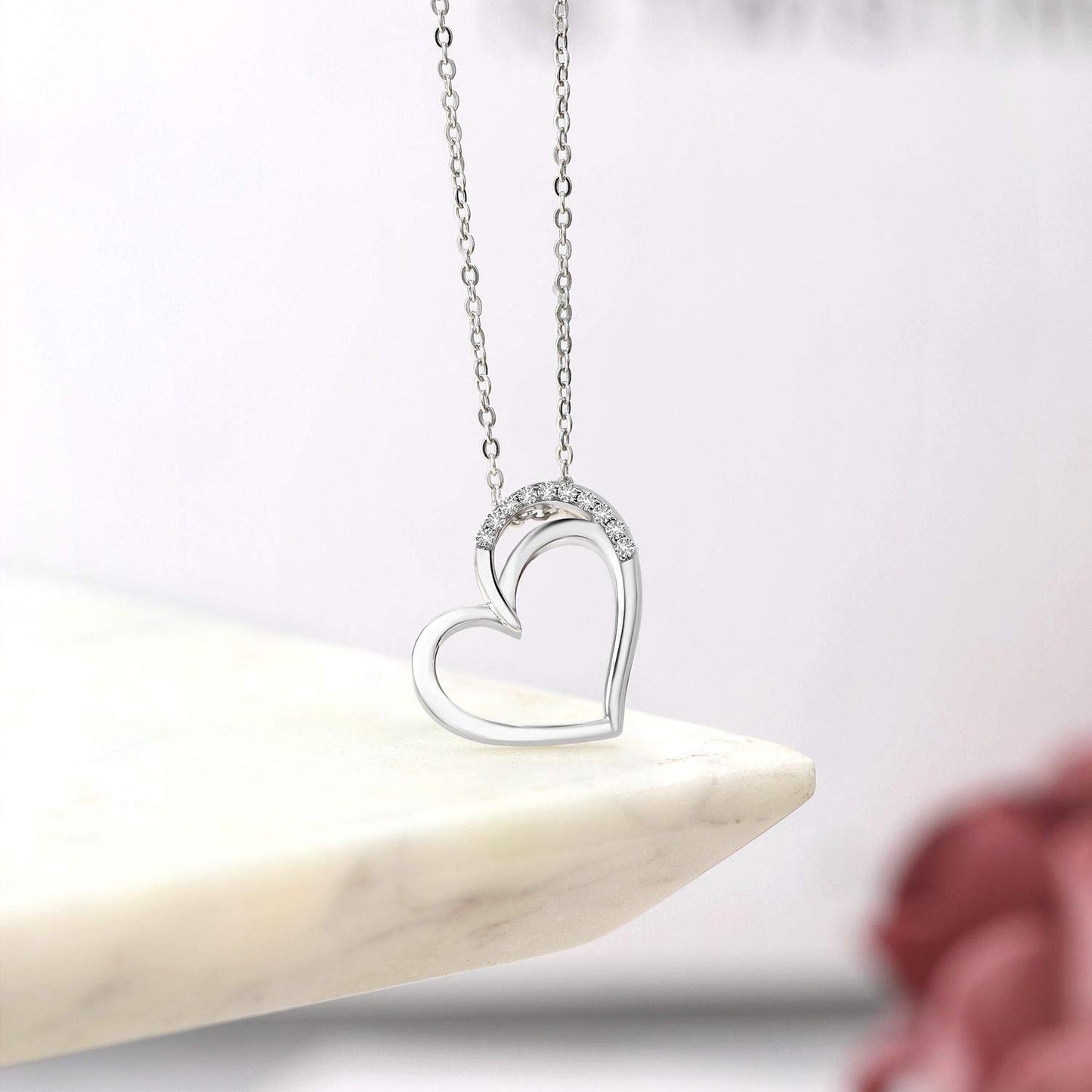 Gem Stone King Keren Hanan 925 Sterling Silver Created Sapphire Double Heart Shape Love Pendant Necklace For Women (0.13 Cttw, with 18 Inch Silver Chain)