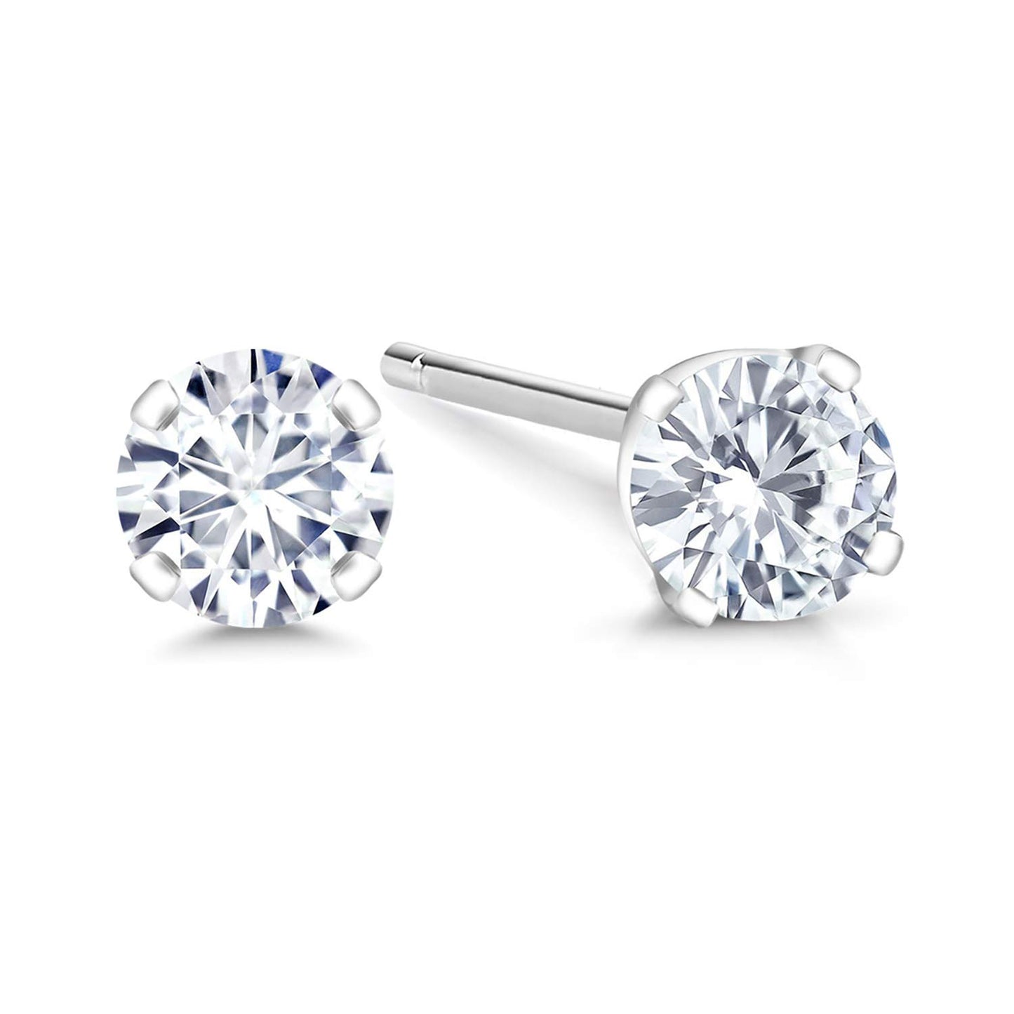 Gem Stone King 14K White Gold Lab Grown Diamond Stud Earrings | Gold Earrings For Women Men | F-G Color | VS1-VS2 Clarity