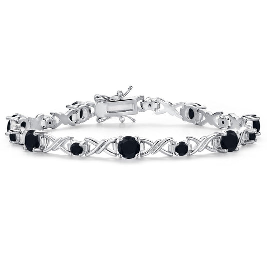 Gem Stone King Black Onyx Tennis Bracelet For Women | 4.03 Cttw | Gemstone December Birthstone | Round 5MM and 3MM | 6.5 Inch