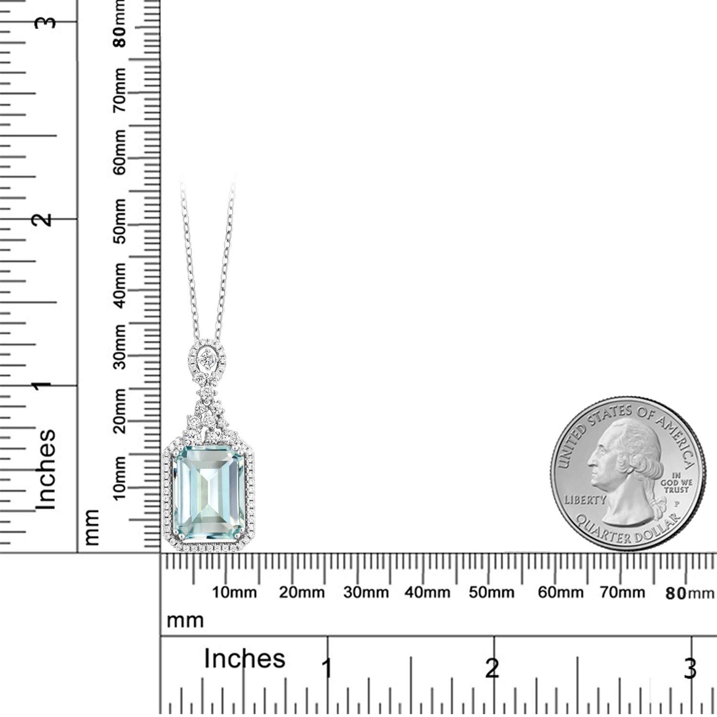 Gem Stone King 7.24 Cttw Sky Blue Simulated Aquamarine Necklace In 925 Sterling Silver | Emerald Cut 14X10MM Pendant Necklace For Women | With 18 Inch Silver Chain