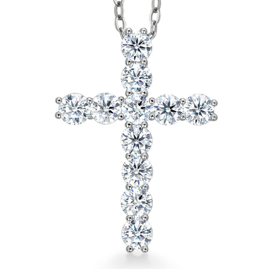 Gem Stone King Moissanite Cross Necklace | 925 Sterling Silver | 1.76 Cttw | 1 Inch | Jesus Christian Reiligous Crucifix Jewelry Pendant Necklace for Women | with 18 Inch Silver Chain