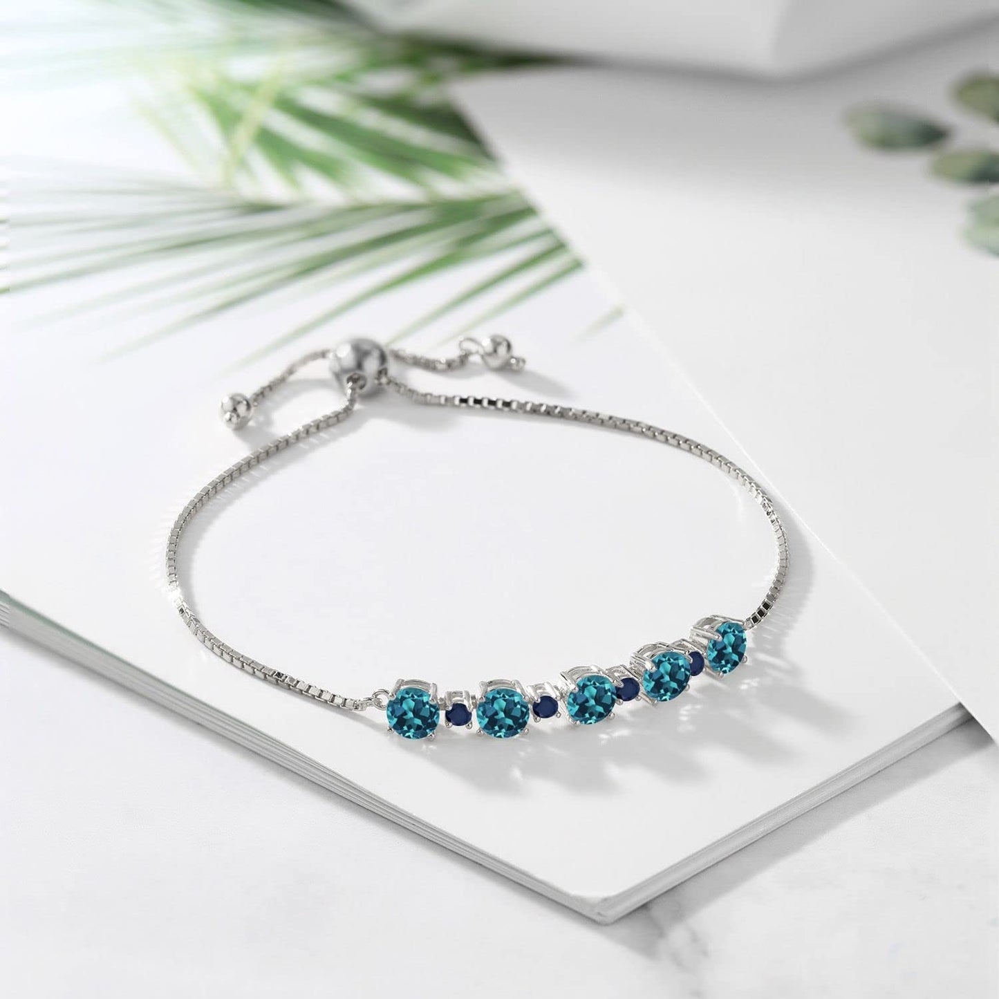 Gem Stone King 925 Sterling Silver Round London Blue Topaz and Blue Sapphire Tennis Bracelet For Women (3.74 Cttw, Gemstone Birthstone, Fully Adjustable Up to 9 Inch)