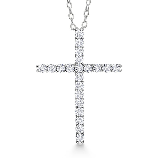 Gem Stone King Moissanite Cross Necklace | 0.17 Cttw | 17X12MM | Jesus Christian Reiligous Crucifix Jewelry Pendant Necklace for Women | with 18 Inch Chain