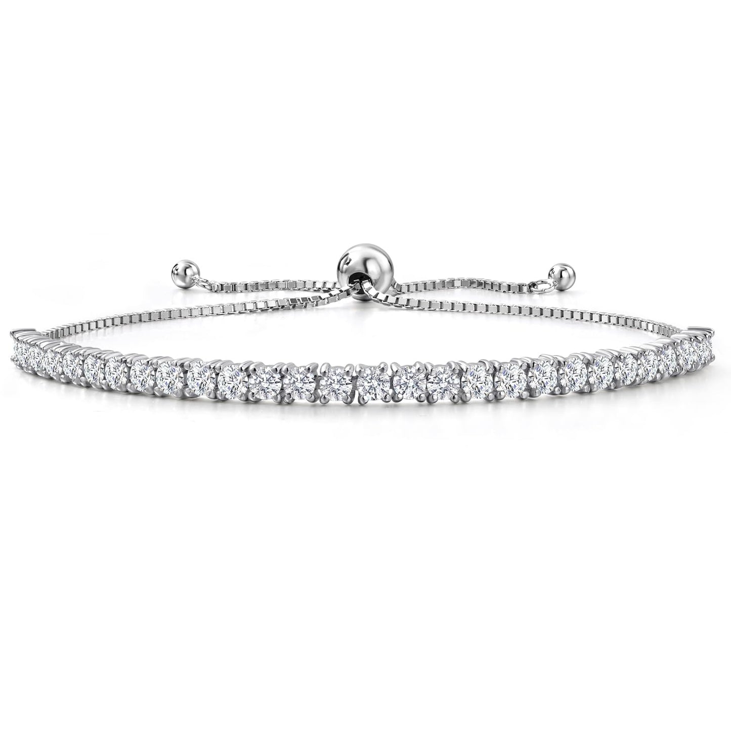 Gem Stone King 2.50 Cttw White Lab Grown Diamond Tennis Bracelet for Women | 925 Sterling Silver | Round 2.8MM | E-F Color | VVS-VS Clarity | Adjustable Bolo Bracelet | Fits Up To 9 Inch Wrist