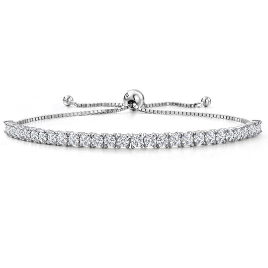 Gem Stone King 2.50 Cttw White Lab Grown Diamond Tennis Bracelet for Women | 925 Sterling Silver | Round 2.8MM | E-F Color | VVS-VS Clarity | Adjustable Bolo Bracelet | Fits Up To 9 Inch Wrist