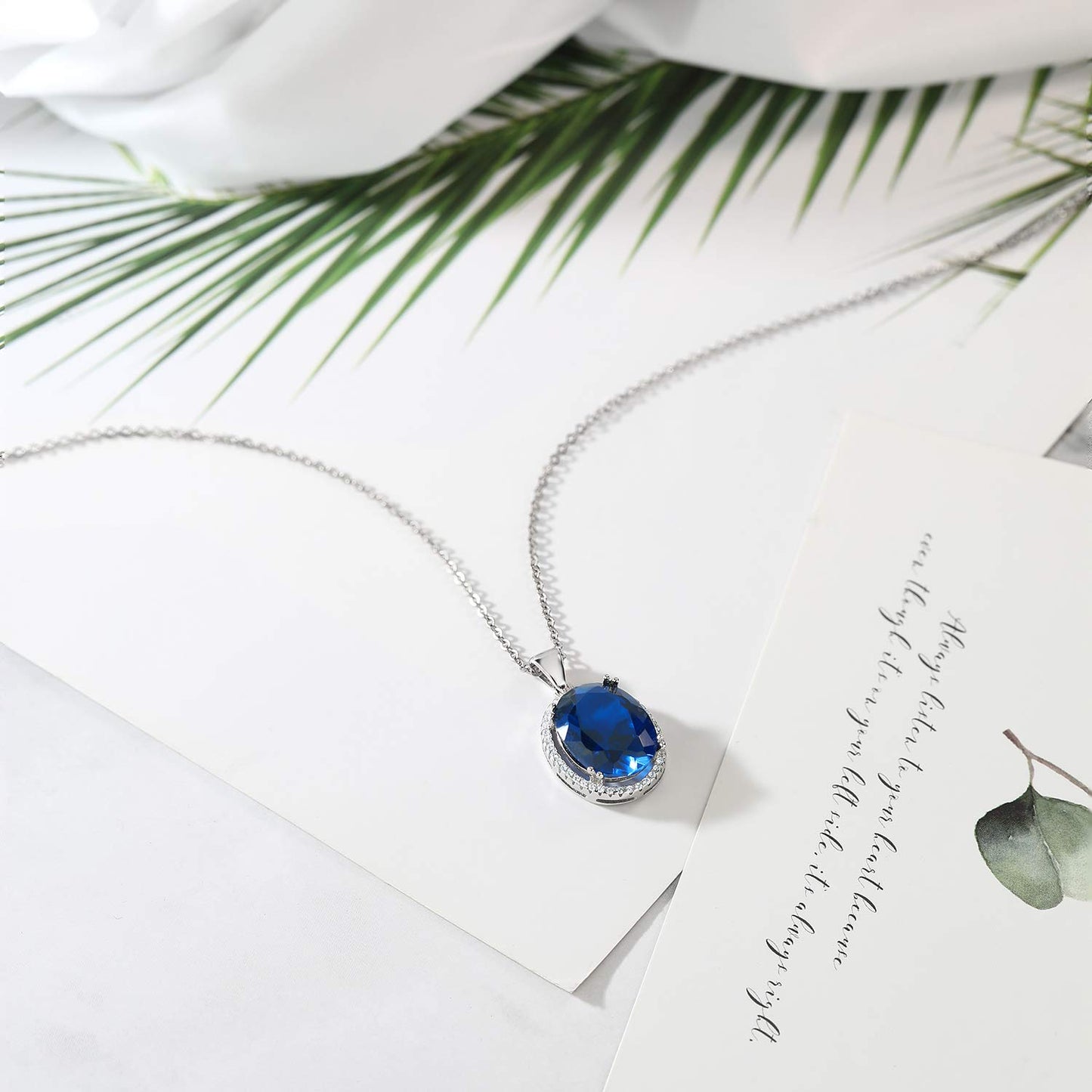 Gem Stone King 10.00 Cttw Blue Created Sapphire Pendant Necklace For Women | 925 Sterling Silver | Oval 12X16MM | With 18 Inch Silver Chain