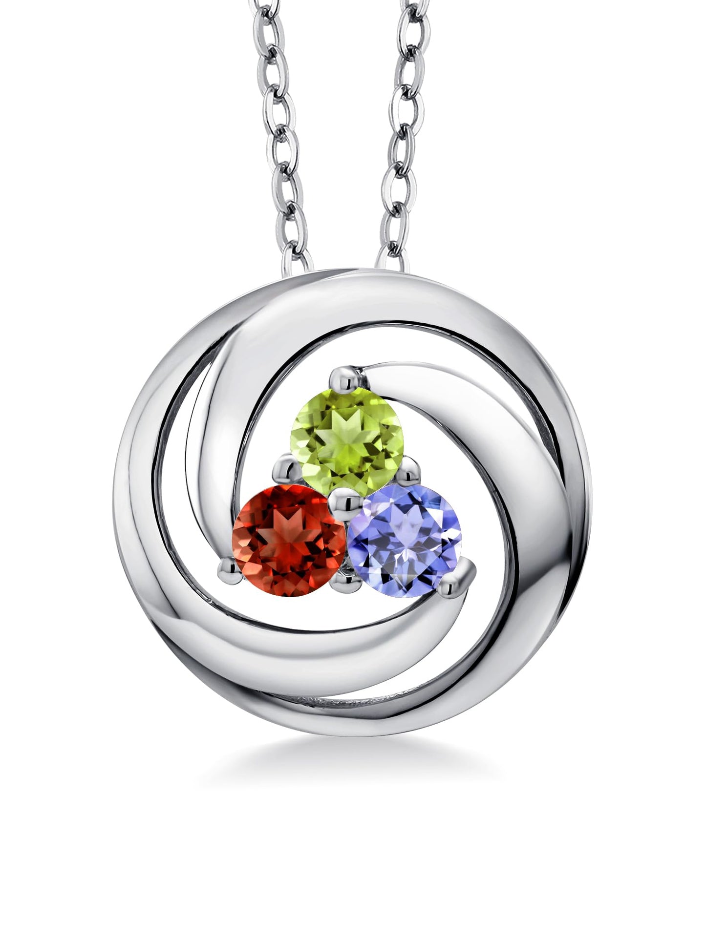 Gem Stone King Circle Pendant Necklace For Women | 925 Sterling Silver | 4MM Round Gemstone Birthstone | 3 Stone Necklace | With 18 Inch Chain