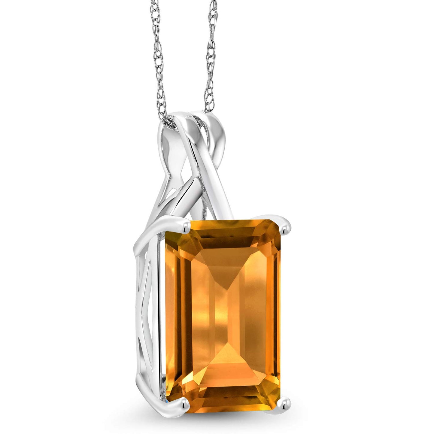 Gem Stone King 10K White Gold 14X10MM Emerald Cut Gemstone Birthstone Pendant Necklace | Gold Necklace For Women | With 18 Inch 10K White Gold Chain