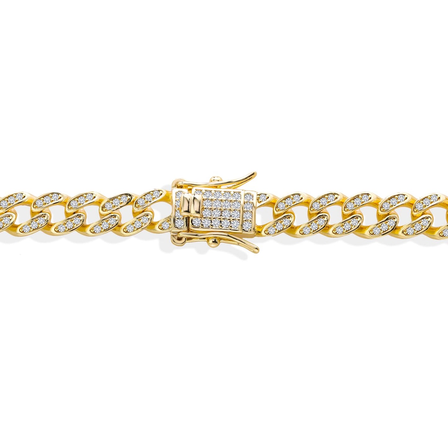 Gem Stone King 1.00 Cttw White Moissanite Curb Link Chain Bracelet For Women In 18K Yellow Gold Plated | Available In 6.5/7/7.5 Inch | With Safety Lock Clasp