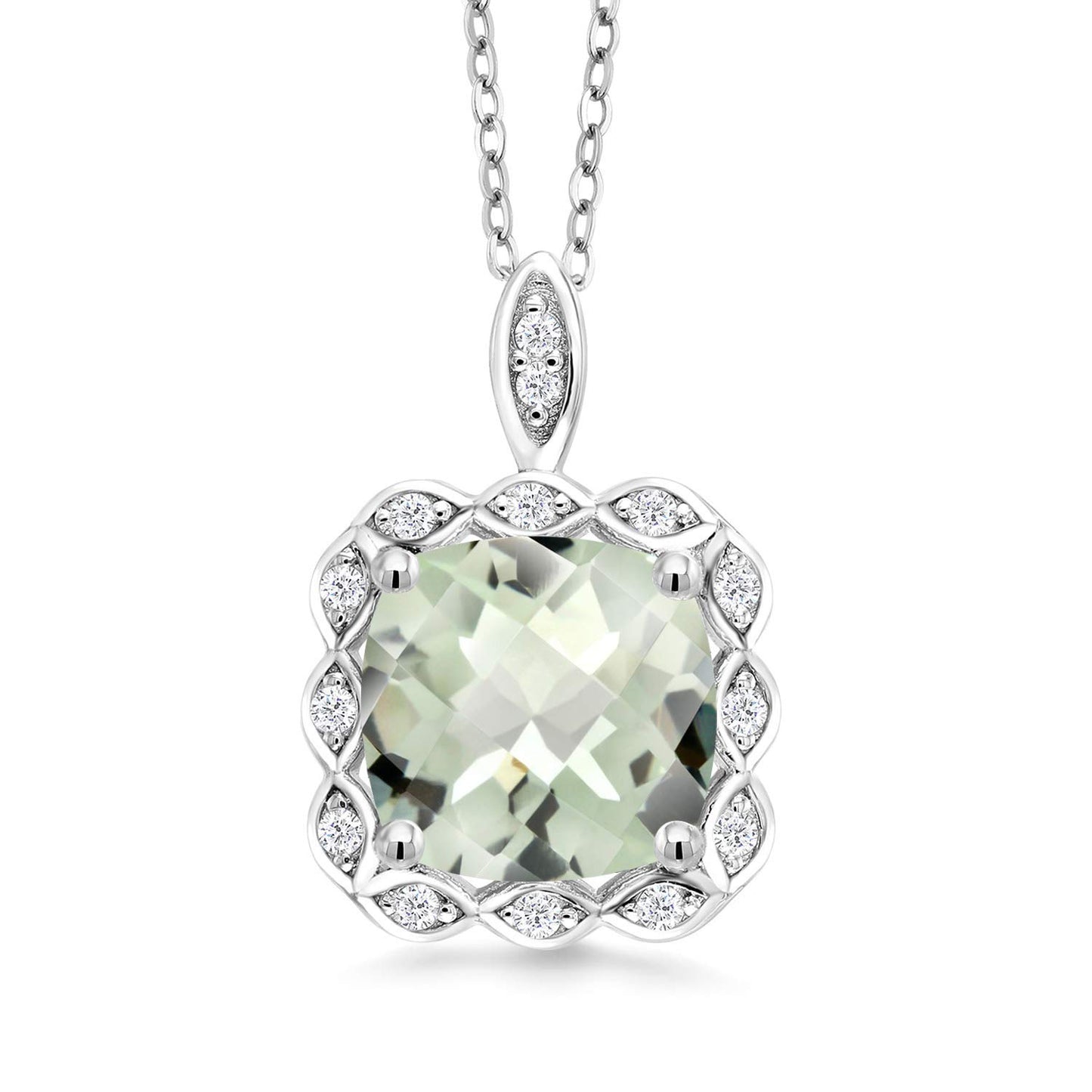 Gem Stone King 925 Sterling Silver 10MM Cushion Gemstone Birthstone Pendant Necklace | Halo Necklace for Women | With 18 Inch Silver Chain