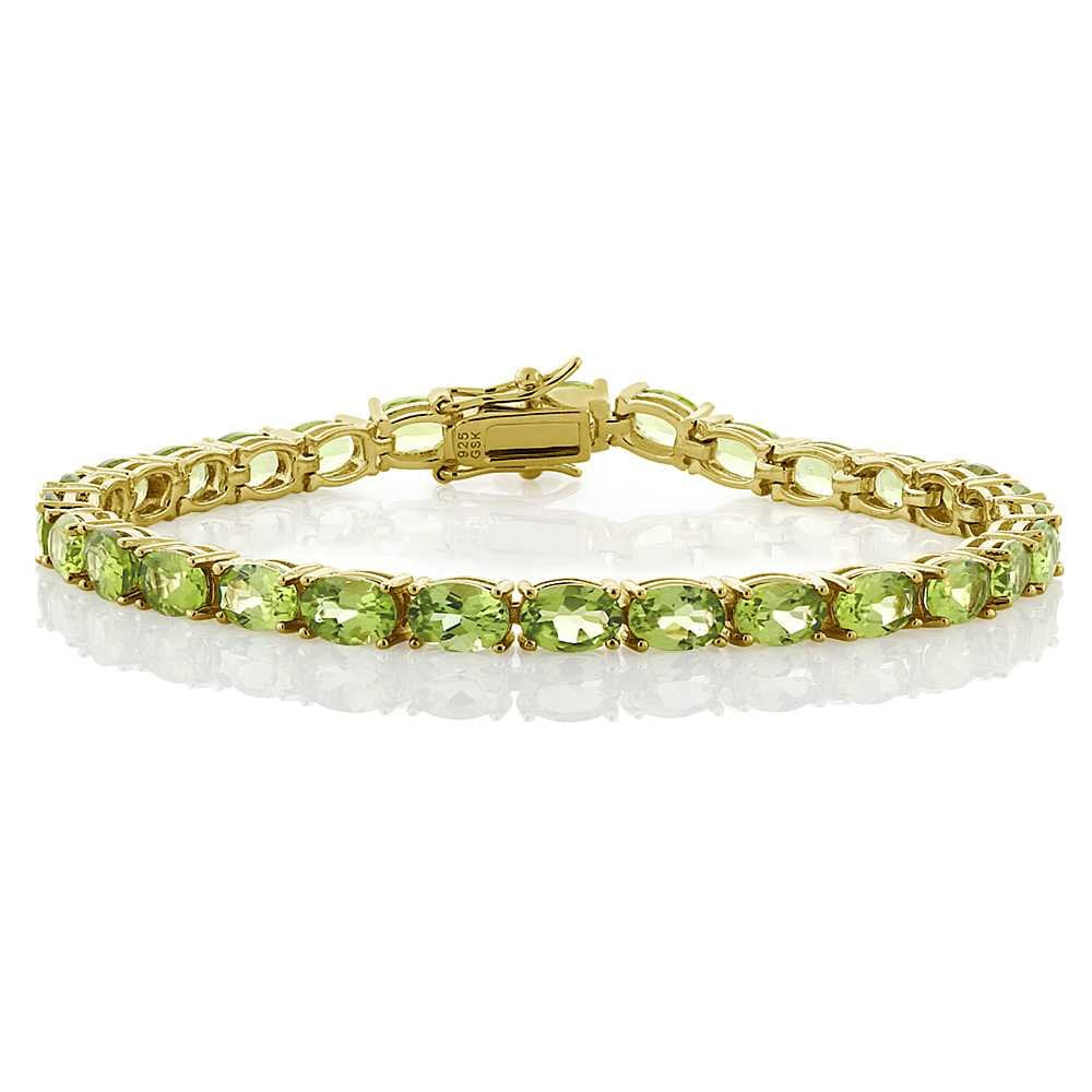 Gem Stone King Green Peridot Tennis Bracelet For Women | 925 Sterling Silver | 12.00 Cttw | Gemstone Birthstone | Oval 6X4MM | Length - 7 Inch | Fine Jewelry Gifts for Her Mom Women Wife