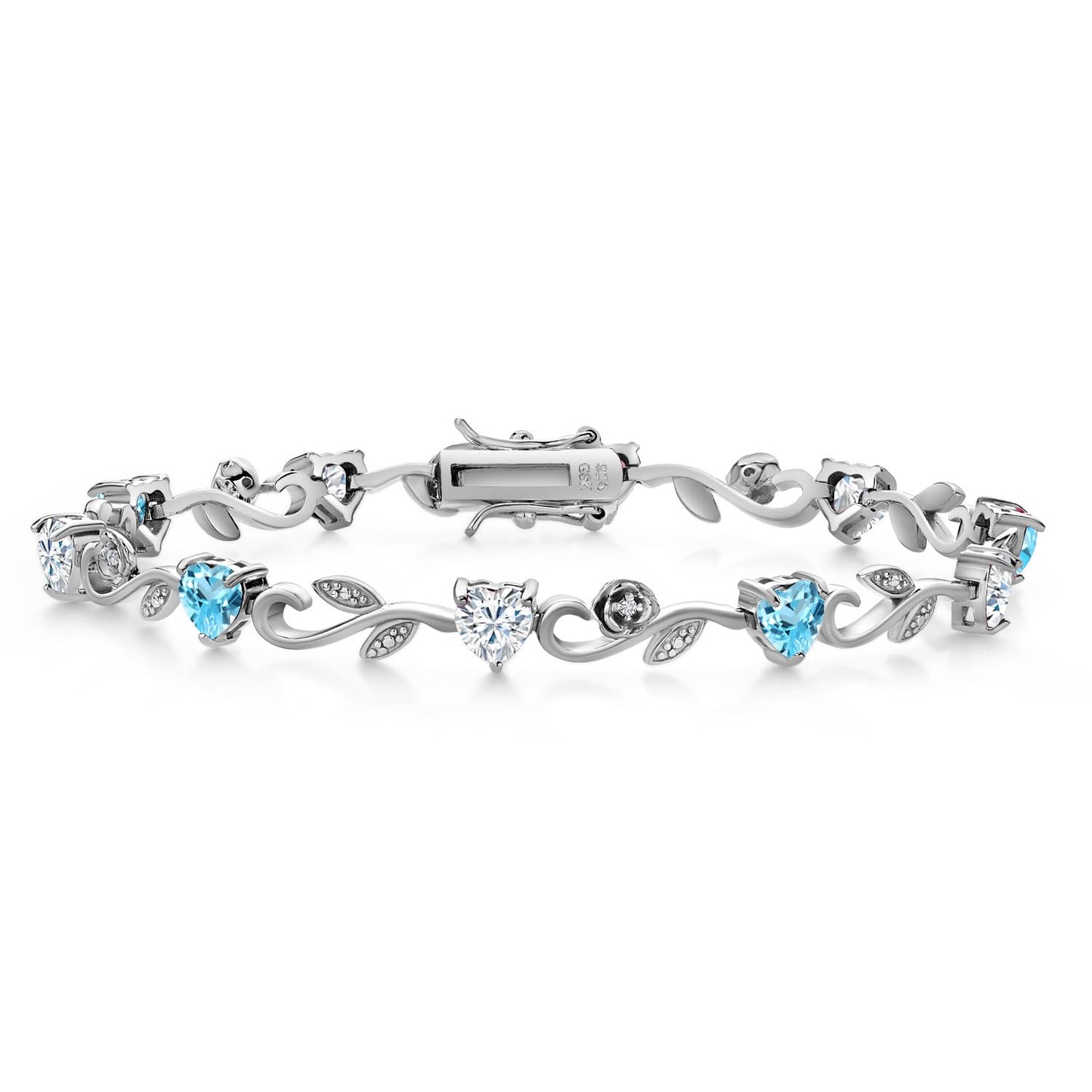 Gem Stone King 925 Sterling Silver Customized and Personalized 5MM Heart Shape Gemstone Birthstone and White Lab Grown Diamond Greek Vine Flower Tennis Bracelet For Women (7.5 Inch)